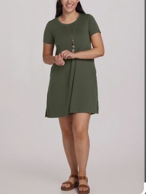 Woolx Georgie Merino Wool Swing Dress Green Size Large A-Line Pockets